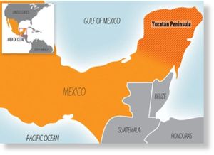 You can see the Yucatan Peninsula on top of this map, which is where the traces were found. Chocolate 2